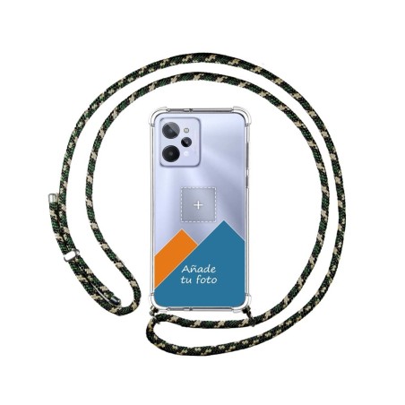 Personaliza tu Funda Colgante Transparente para Realme C31 con Cordon Verde / Dorado Dibujo Personalizada