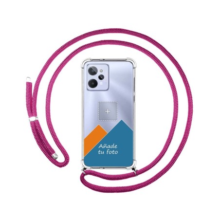 Personaliza tu Funda Colgante Transparente para Realme C31 con Cordon Rosa Fucsia Dibujo Personalizada