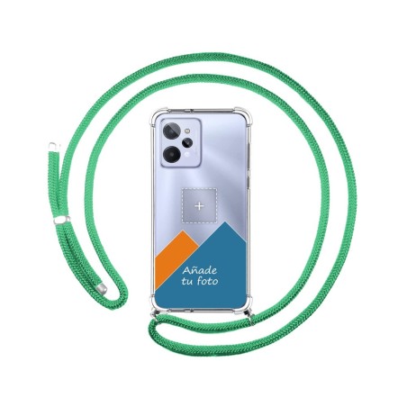 Personaliza tu Funda Colgante Transparente para Realme C31 con Cordon Verde Agua Dibujo Personalizada