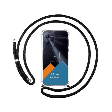 Personaliza tu Funda Colgante Transparente para Realme C35 con Cordon Negro Dibujo Personalizada