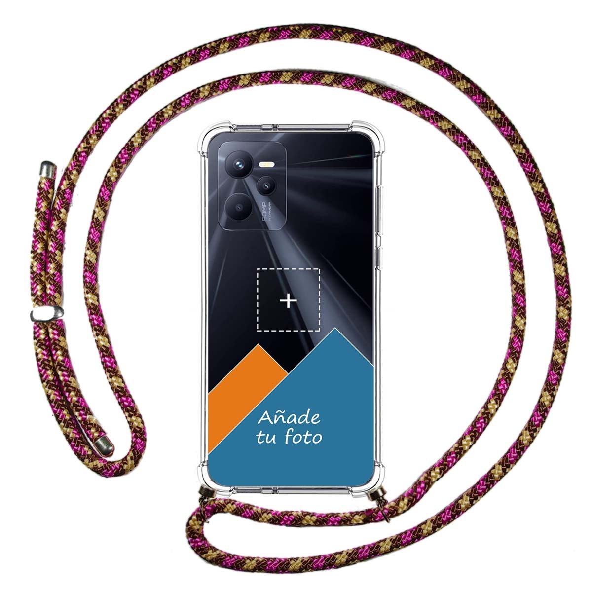 Personaliza tu Funda Colgante Transparente para Realme C35 con Cordon Rosa / Dorado Dibujo Personalizada