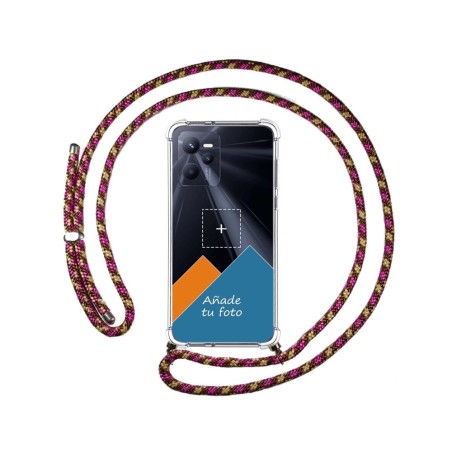 Personaliza tu Funda Colgante Transparente para Realme C35 con Cordon Rosa / Dorado Dibujo Personalizada