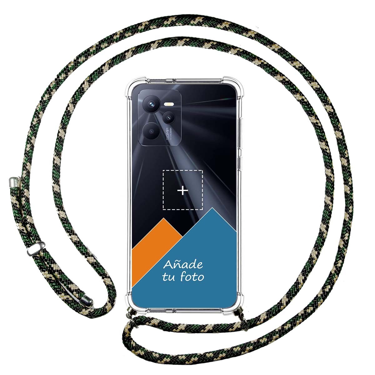 Personaliza tu Funda Colgante Transparente para Realme C35 con Cordon Verde / Dorado Dibujo Personalizada