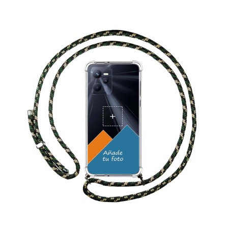 Personaliza tu Funda Colgante Transparente para Realme C35 con Cordon Verde / Dorado Dibujo Personalizada