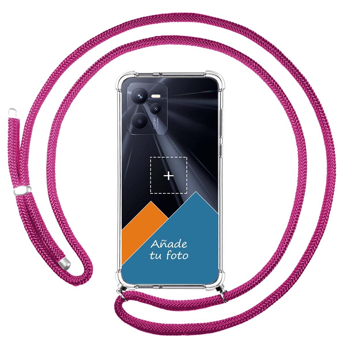 Personaliza tu Funda Colgante Transparente para Realme C35 con Cordon Rosa Fucsia Dibujo Personalizada