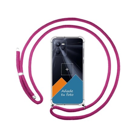 Personaliza tu Funda Colgante Transparente para Realme C35 con Cordon Rosa Fucsia Dibujo Personalizada