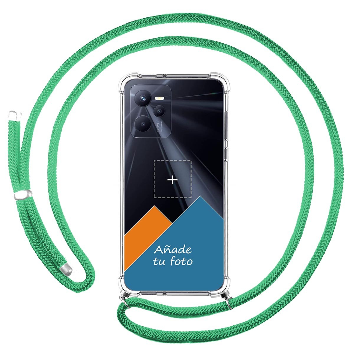 Personaliza tu Funda Colgante Transparente para Realme C35 con Cordon Verde Agua Dibujo Personalizada