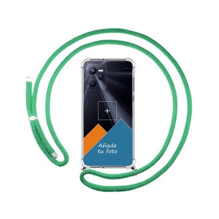 Personaliza tu Funda Colgante Transparente para Realme C35 con Cordon Verde Agua Dibujo Personalizada