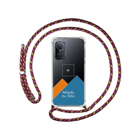 Personaliza tu Funda Colgante Transparente para Huawei Nova 9 SE con Cordon Rosa / Dorado Dibujo Personalizada