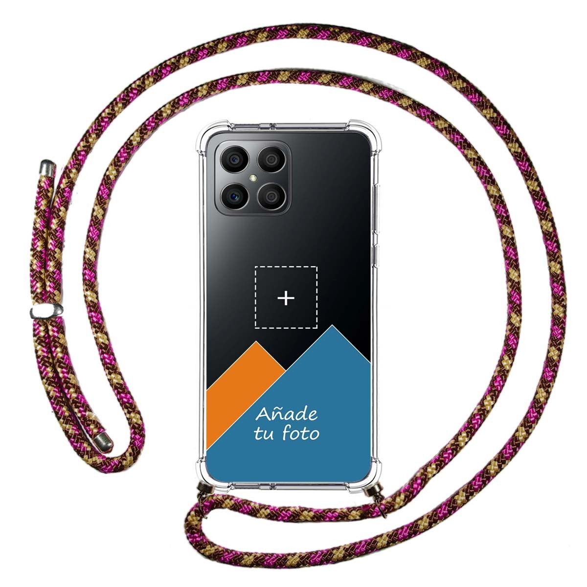 Personaliza tu Funda Colgante Transparente para Huawei Honor X8 con Cordon Rosa / Dorado Dibujo Personalizada