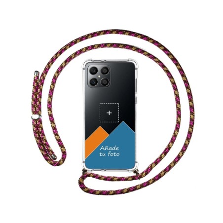Personaliza tu Funda Colgante Transparente para Huawei Honor X8 con Cordon Rosa / Dorado Dibujo Personalizada