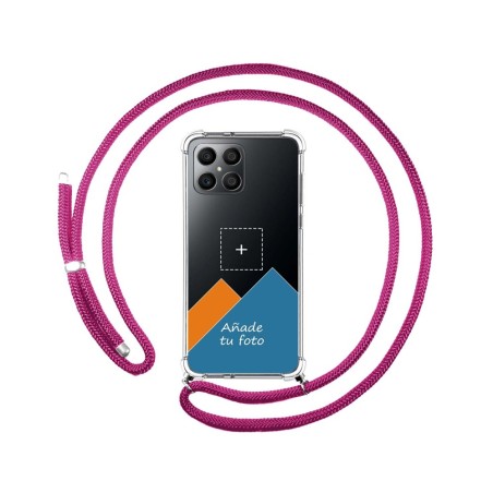 Personaliza tu Funda Colgante Transparente para Huawei Honor X8 con Cordon Rosa Fucsia Dibujo Personalizada