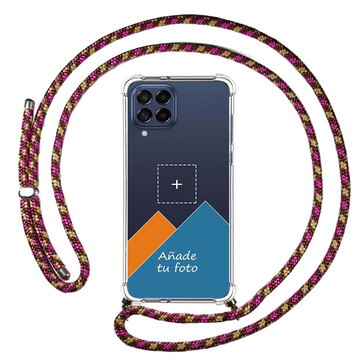 Personaliza tu Funda Colgante Transparente para Samsung Galaxy M33 5G con Cordon Rosa / Dorado Dibujo Personalizada