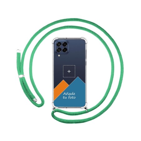 Personaliza tu Funda Colgante Transparente para Samsung Galaxy M33 5G con Cordon Verde Agua Dibujo Personalizada