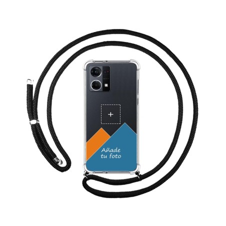 Personaliza tu Funda Colgante Transparente para Oppo Reno 7 4G con Cordon Negro Dibujo Personalizada