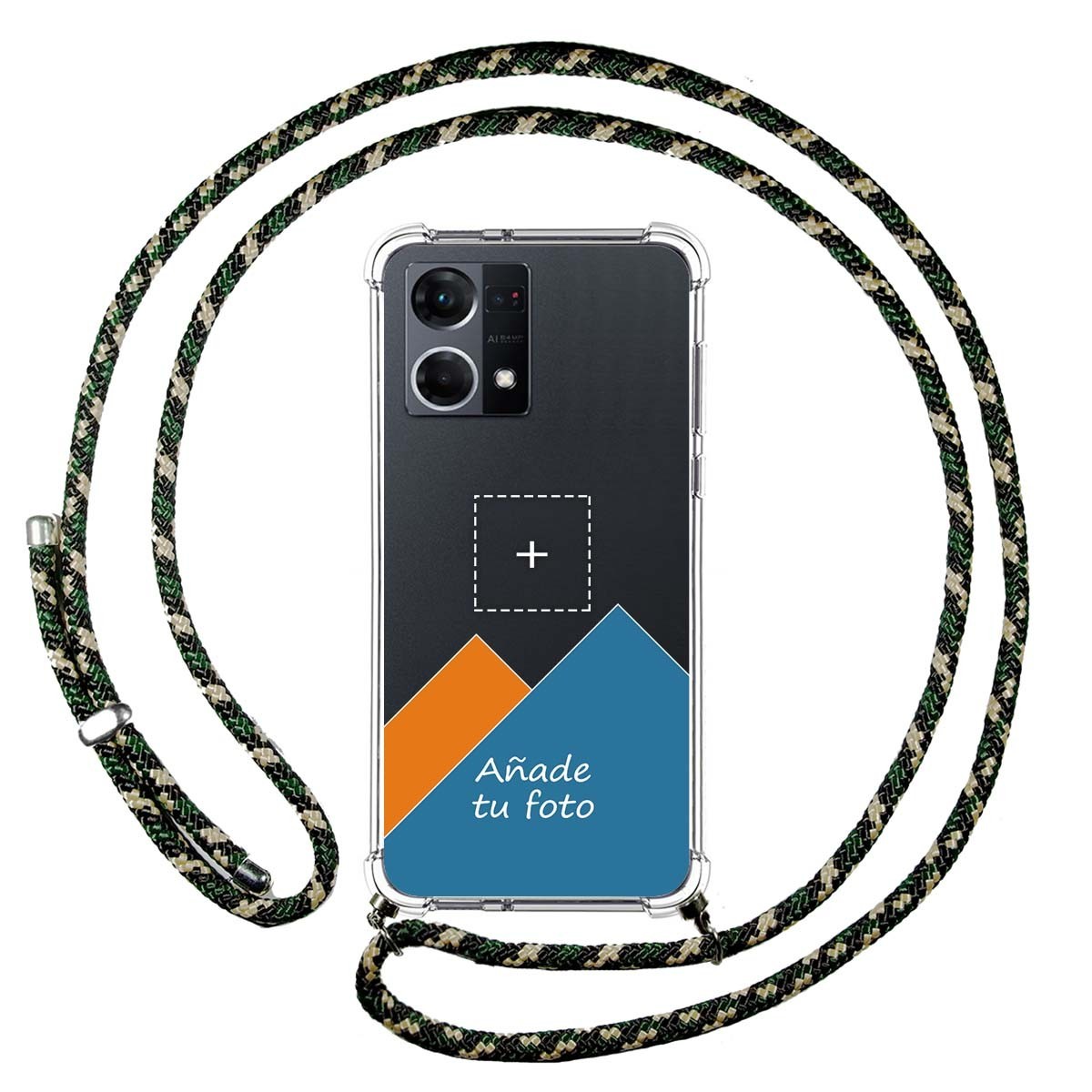 Personaliza tu Funda Colgante Transparente para Oppo Reno 7 4G con Cordon Verde / Dorado Dibujo Personalizada