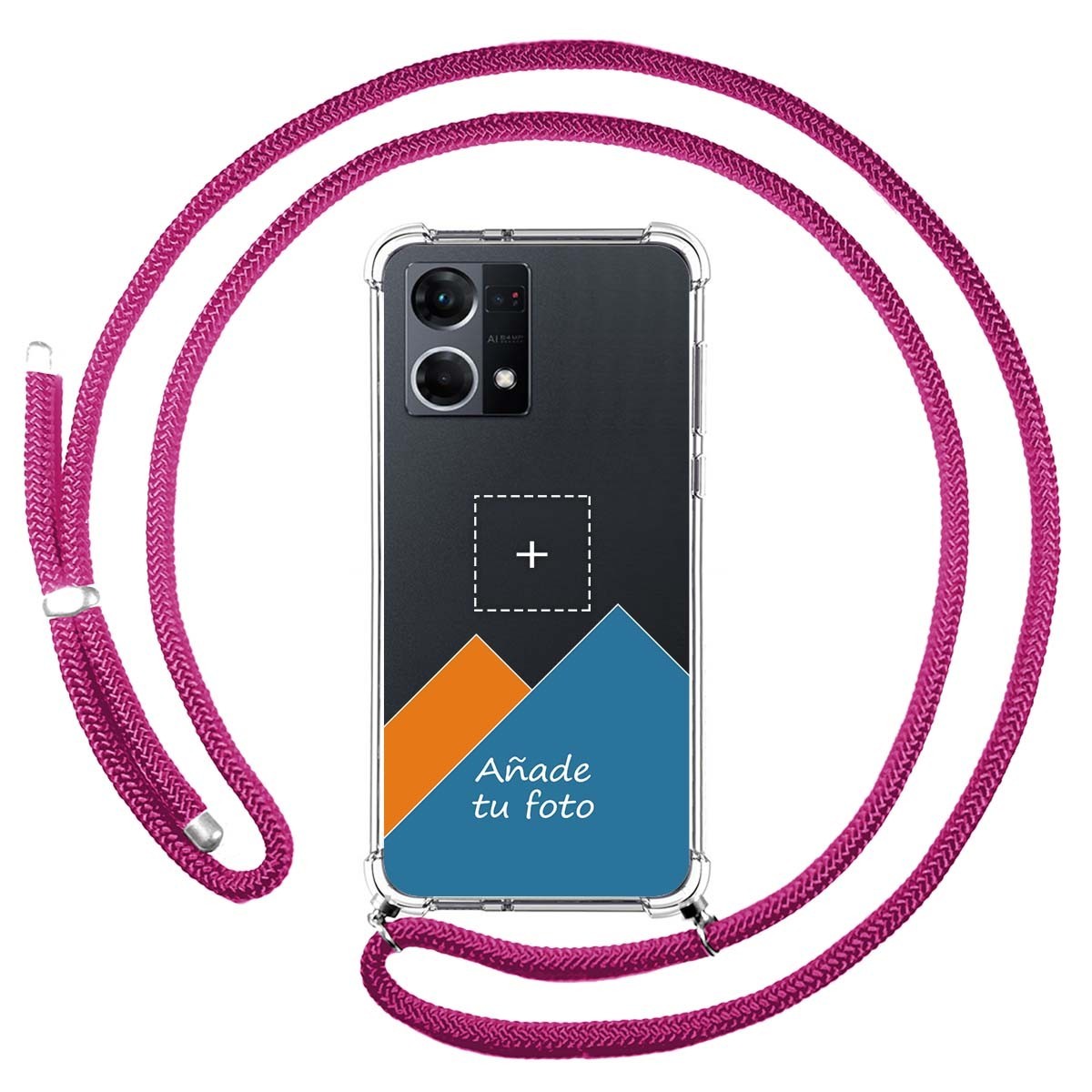 Personaliza tu Funda Colgante Transparente para Oppo Reno 7 4G con Cordon Rosa Fucsia Dibujo Personalizada