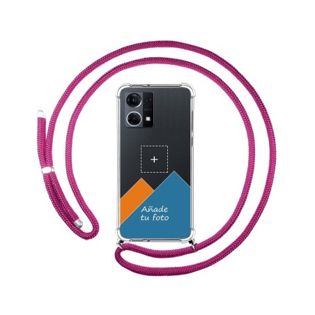 Personaliza tu Funda Colgante Transparente para Oppo Reno 7 4G con Cordon Rosa Fucsia Dibujo Personalizada