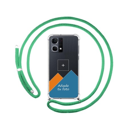 Personaliza tu Funda Colgante Transparente para Oppo Reno 7 4G con Cordon Verde Agua Dibujo Personalizada