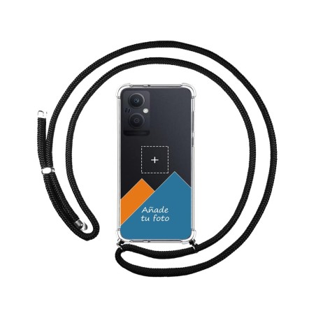 Personaliza tu Funda Colgante Transparente para Oppo A96 5G con Cordon Negro Dibujo Personalizada
