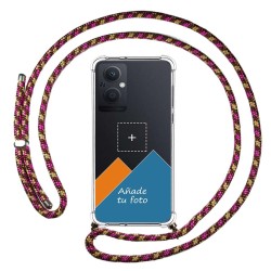Personaliza tu Funda Colgante Transparente para Oppo A96 5G con Cordon Rosa / Dorado Dibujo Personalizada