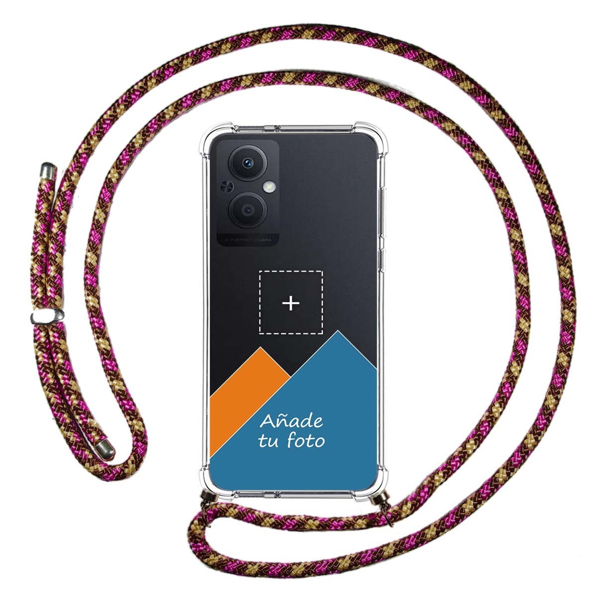 Personaliza tu Funda Colgante Transparente para Oppo A96 5G con Cordon Rosa / Dorado Dibujo Personalizada