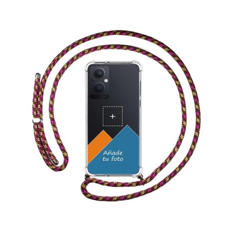 Personaliza tu Funda Colgante Transparente para Oppo A96 5G con Cordon Rosa / Dorado Dibujo Personalizada