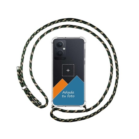 Personaliza tu Funda Colgante Transparente para Oppo A96 5G con Cordon Verde / Dorado Dibujo Personalizada