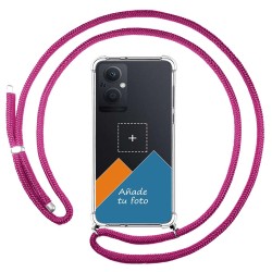 Personaliza tu Funda Colgante Transparente para Oppo A96 5G con Cordon Rosa Fucsia Dibujo Personalizada