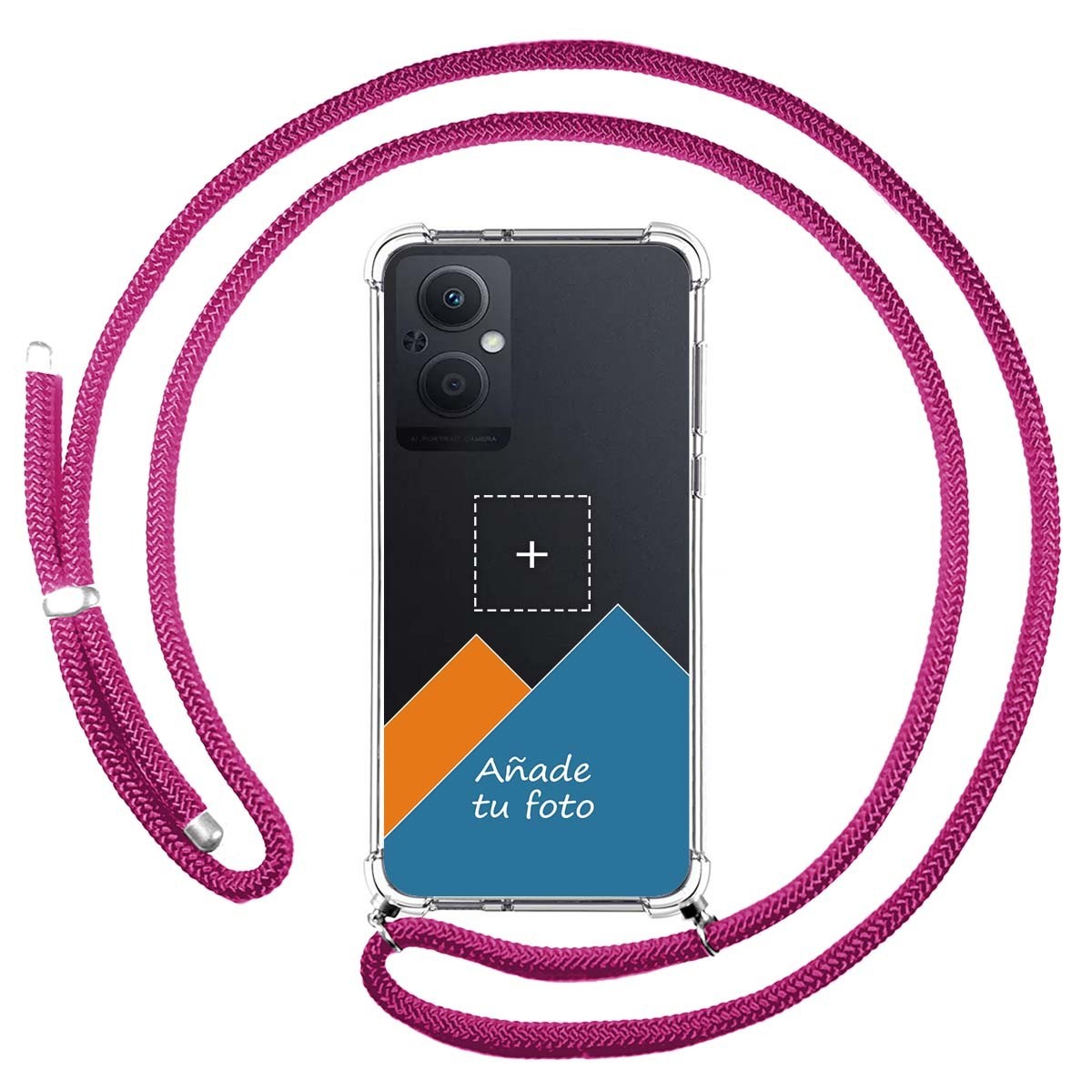 Personaliza tu Funda Colgante Transparente para Oppo A96 5G con Cordon Rosa Fucsia Dibujo Personalizada