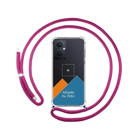 Personaliza tu Funda Colgante Transparente para Oppo A96 5G con Cordon Rosa Fucsia Dibujo Personalizada