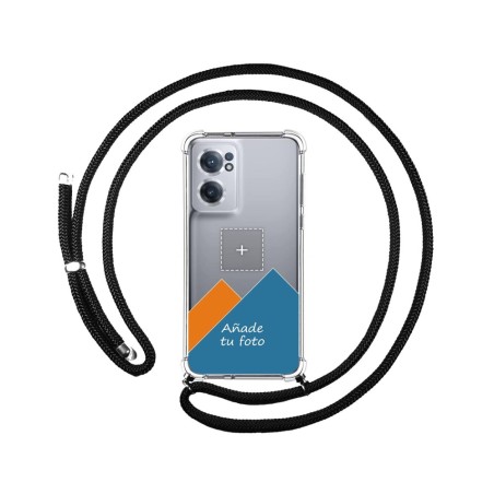 Personaliza tu Funda Colgante Transparente para Oneplus Nord CE 2 5G con Cordon Negro Dibujo Personalizada