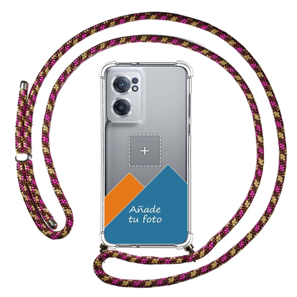 Personaliza tu Funda Colgante Transparente para Oneplus Nord CE 2 5G con Cordon Rosa / Dorado Dibujo Personalizada