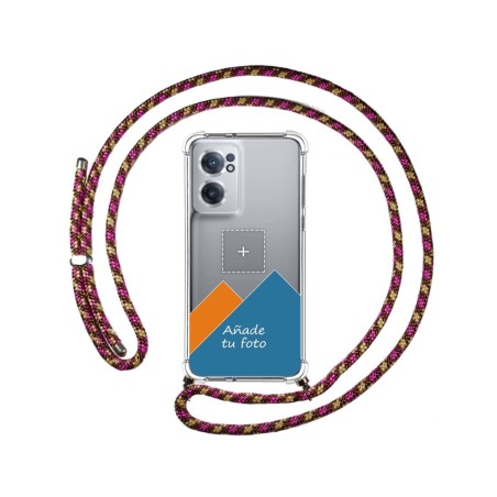 Personaliza tu Funda Colgante Transparente para Oneplus Nord CE 2 5G con Cordon Rosa / Dorado Dibujo Personalizada