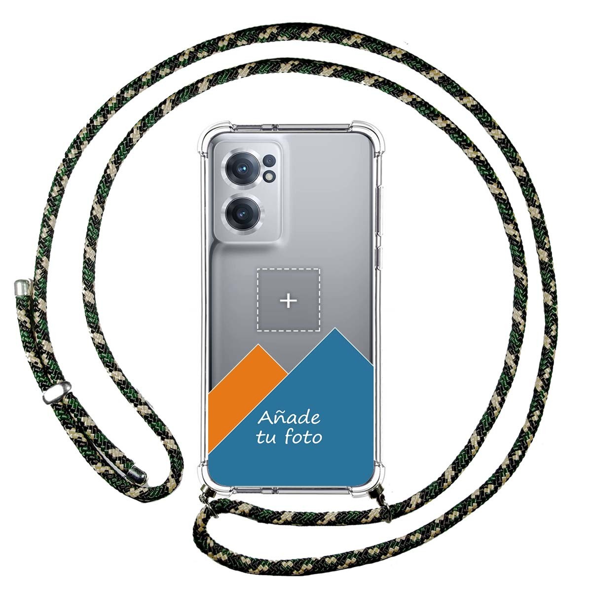Personaliza tu Funda Colgante Transparente para Oneplus Nord CE 2 5G con Cordon Verde / Dorado Dibujo Personalizada