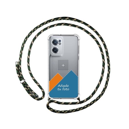 Personaliza tu Funda Colgante Transparente para Oneplus Nord CE 2 5G con Cordon Verde / Dorado Dibujo Personalizada