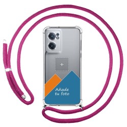 Personaliza tu Funda Colgante Transparente para Oneplus Nord CE 2 5G con Cordon Rosa Fucsia Dibujo Personalizada