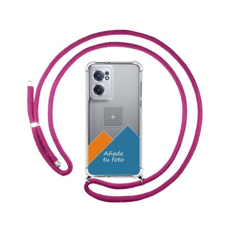 Personaliza tu Funda Colgante Transparente para Oneplus Nord CE 2 5G con Cordon Rosa Fucsia Dibujo Personalizada
