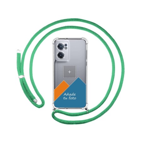 Personaliza tu Funda Colgante Transparente para Oneplus Nord CE 2 5G con Cordon Verde Agua Dibujo Personalizada