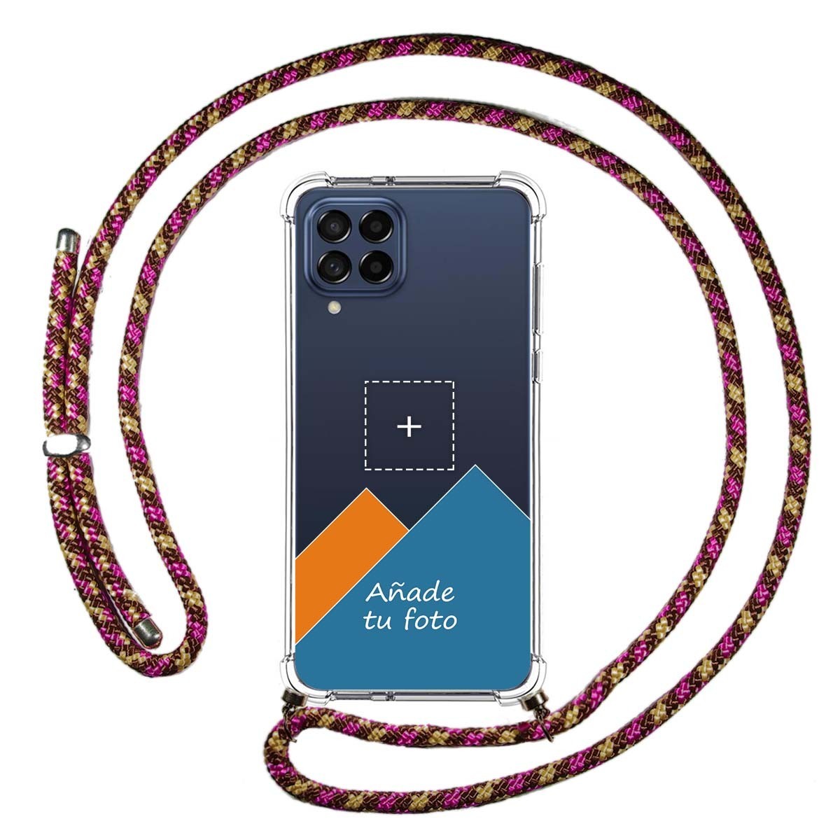 Personaliza tu Funda Colgante Transparente para Samsung Galaxy M53 5G con Cordon Rosa / Dorado Dibujo Personalizada