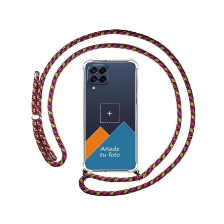 Personaliza tu Funda Colgante Transparente para Samsung Galaxy M53 5G con Cordon Rosa / Dorado Dibujo Personalizada