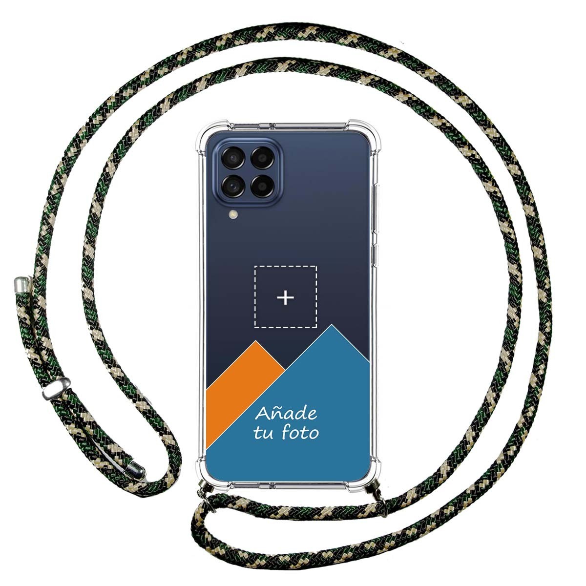 Personaliza tu Funda Colgante Transparente para Samsung Galaxy M53 5G con Cordon Verde / Dorado Dibujo Personalizada