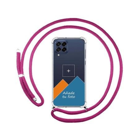 Personaliza tu Funda Colgante Transparente para Samsung Galaxy M53 5G con Cordon Rosa Fucsia Dibujo Personalizada