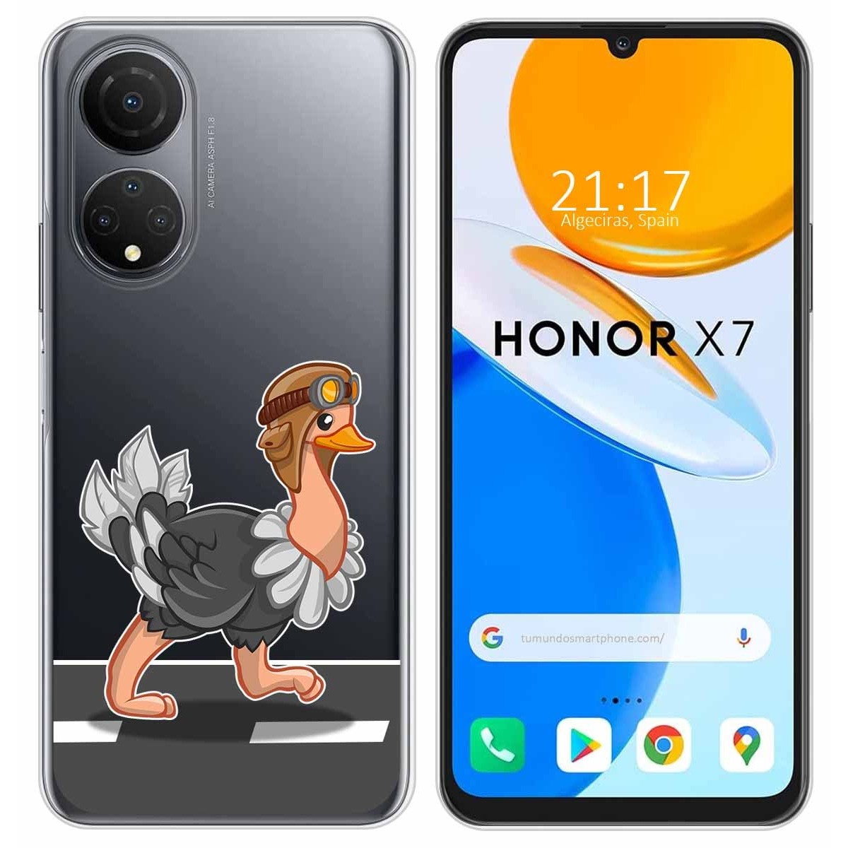 Funda Silicona Transparente para Huawei Honor X7 diseño Avestruz Dibujos