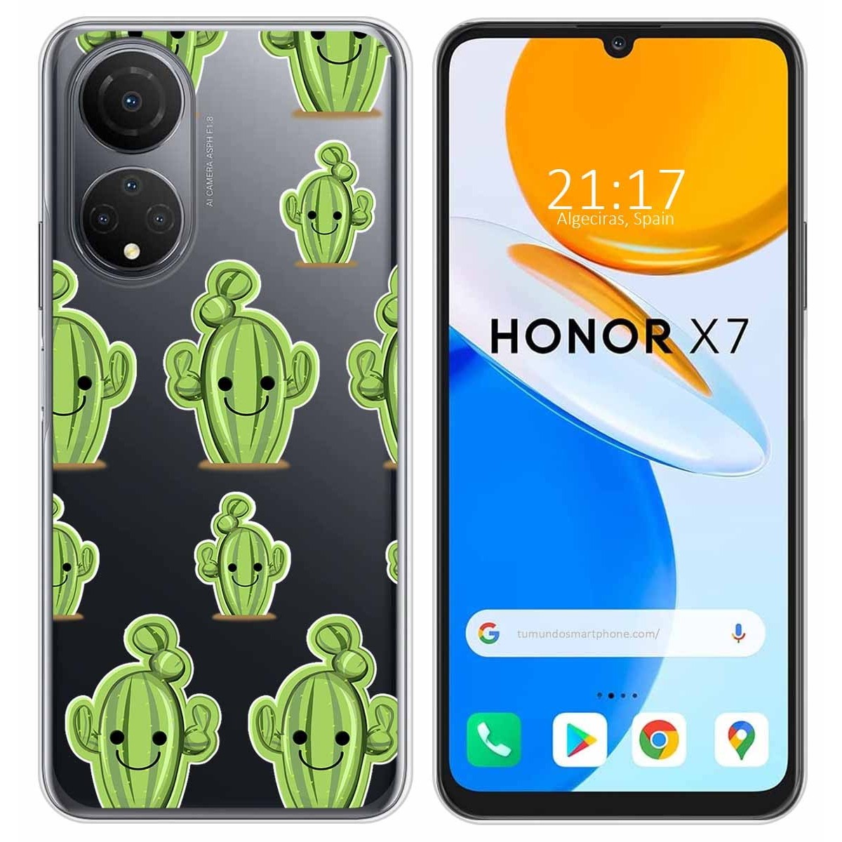 Funda Silicona Transparente para Huawei Honor X7 diseño Cactus Dibujos