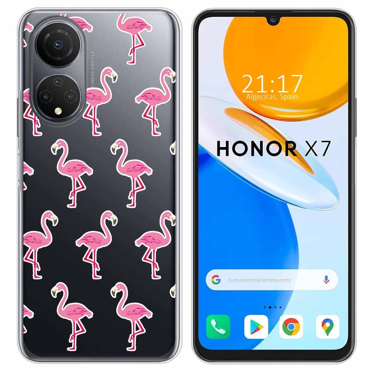 Funda Silicona Transparente para Huawei Honor X7 diseño Flamenco Dibujos