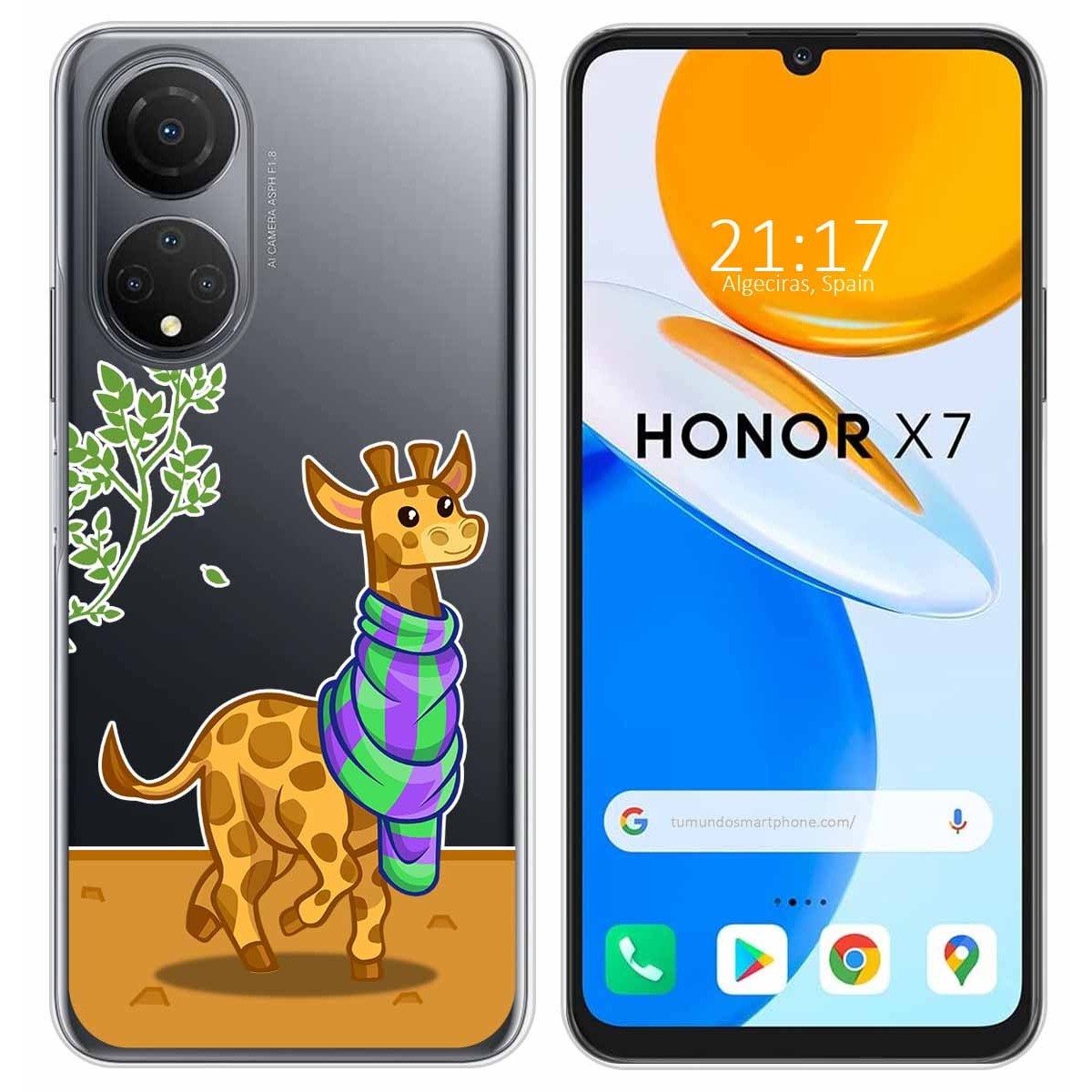 Funda Silicona Transparente para Huawei Honor X7 diseño Jirafa Dibujos