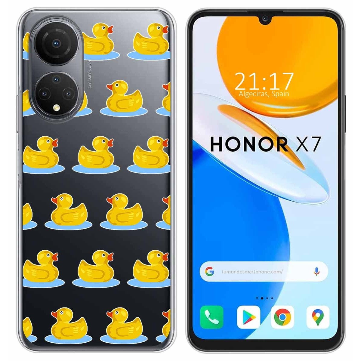Funda Silicona Transparente para Huawei Honor X7 diseño Pato Dibujos