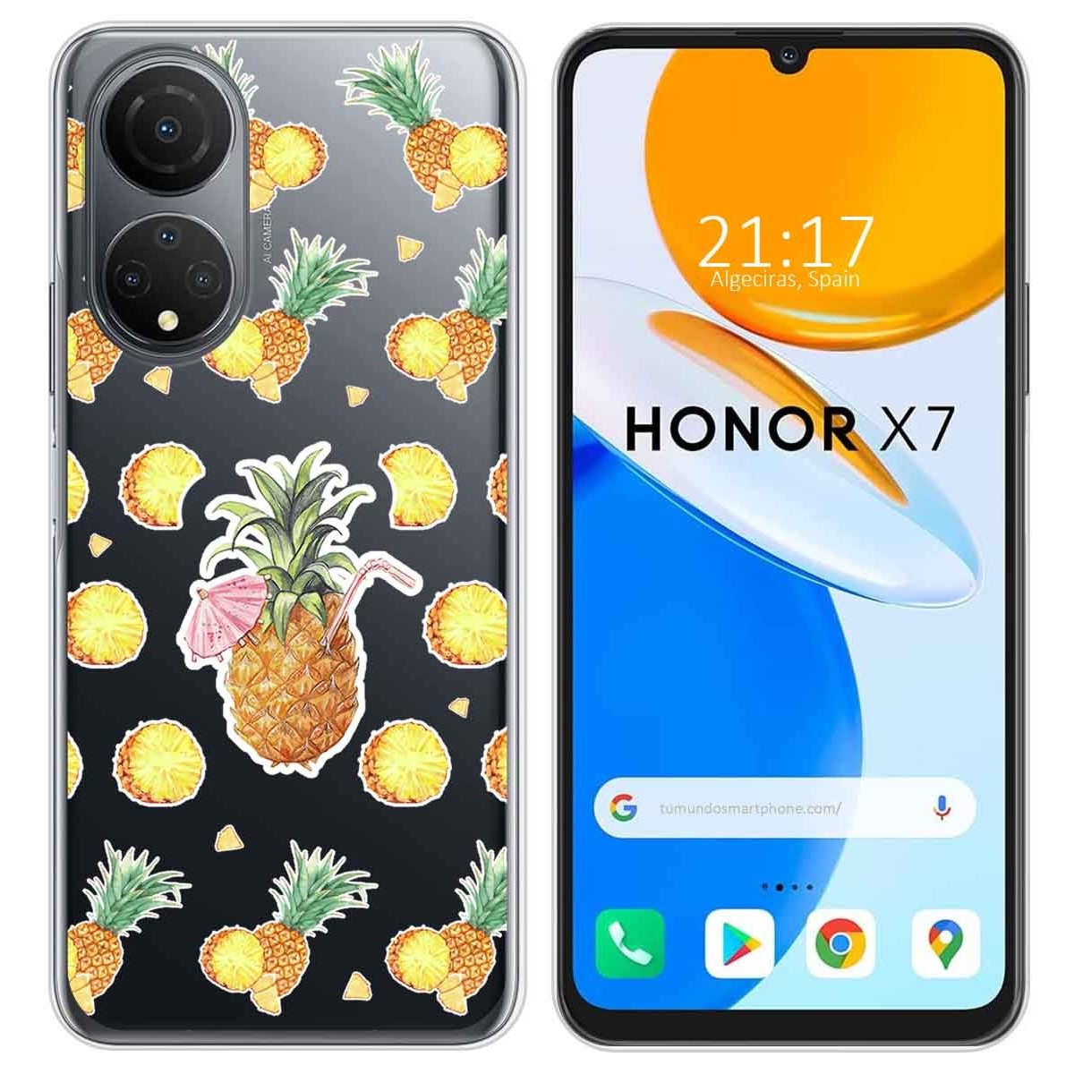 Funda Silicona Transparente para Huawei Honor X7 diseño Piña Dibujos