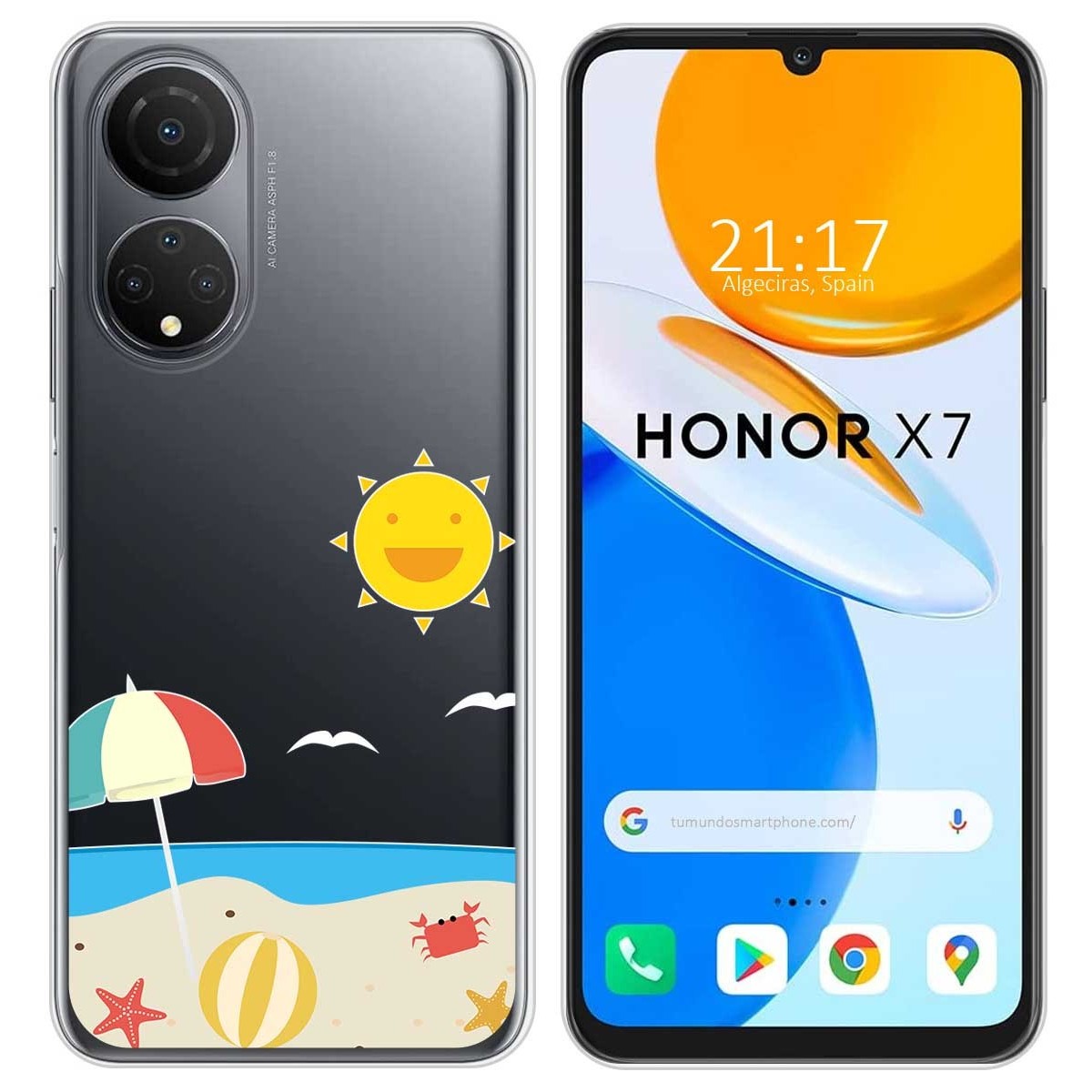 Funda Silicona Transparente para Huawei Honor X7 diseño Playa Dibujos